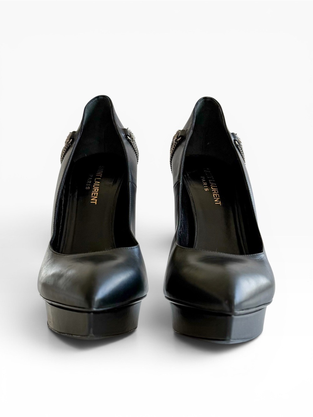 Saint Laurent Janis Chain Pumps Pointed Toe Platform Stiletto Heels Sz 40 YSL - Picture 2 of 12